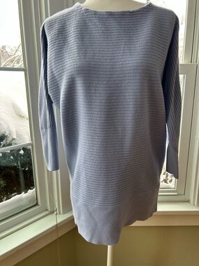 Eileen Fisher Sweater Light Blue Periwinkle Ribbed Boatneck Sweater Wool Size M